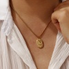 Bild von 18K Real Gold Plated Box Chain Oval Pendant Charm Necklace, 304 Stainless Steel 45cm(17.7") + 5cm(2"), Unisex, Clear Cubic Zirconia Exquisite Gift, Eco-friendly PVD Vacuum Plating, 1 Piece