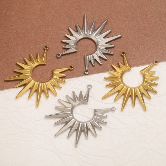 Picture of 2 PCs 304 Stainless Steel Connectors Charms Pendants Multicolor Sun Rays 35mm x 40mm