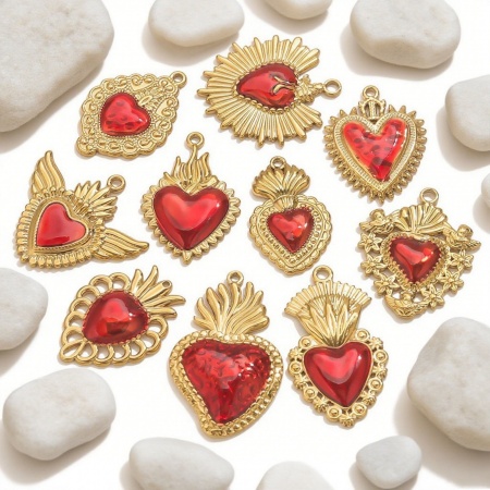 1 Piece Eco-friendly PVD Vacuum Plating 304 Stainless Steel Pendant Charm Necklace 18K Gold Plated Red Heart Enamel