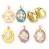 Picture of 1 Piece Brass & Acrylic Picture Photo Locket Frame Pendants 18K Gold Plated Enamel Oval Flower Can Open