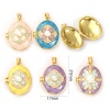 Picture of 1 Piece Brass & Acrylic Picture Photo Locket Frame Pendants 18K Gold Plated Enamel Oval Flower Can Open
