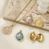 Picture of 1 Piece Brass & Acrylic Picture Photo Locket Frame Pendants 18K Gold Plated Enamel Oval Flower Can Open