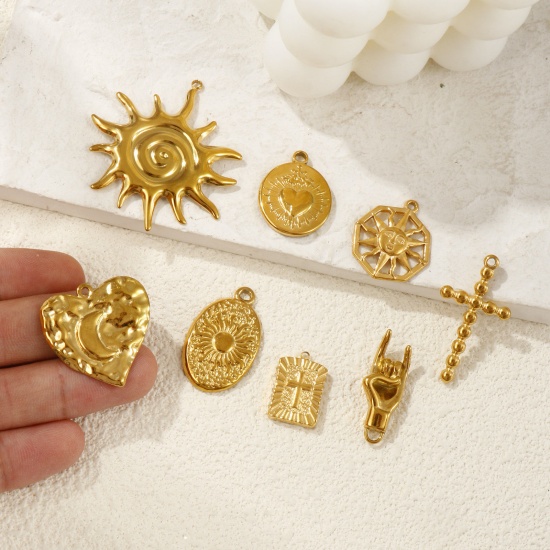 Immagine di 2 Pz Placcatura Sottovuoto PVD Ecologica 304 Acciaio Inossidabile Ciondoli 18K Vero Oro Placcato