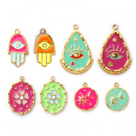 Picture of Eco-friendly PVD Vacuum Plating 304 Stainless Steel Charms 18K Real Gold Plated Enamel