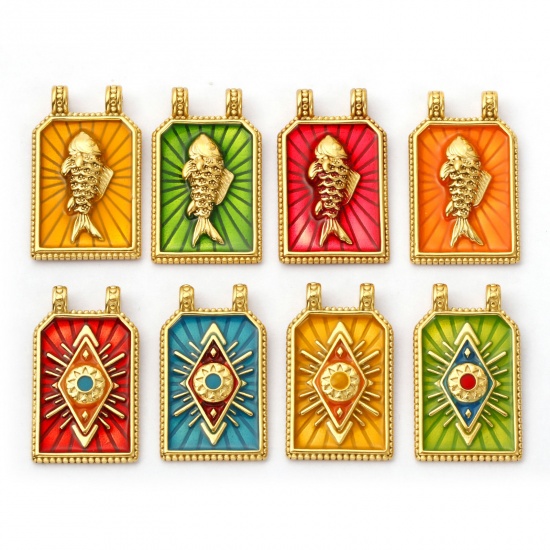Picture of Eco-friendly PVD Vacuum Plating 304 Stainless Steel Charms 18K Real Gold Plated Enamel Hexagon