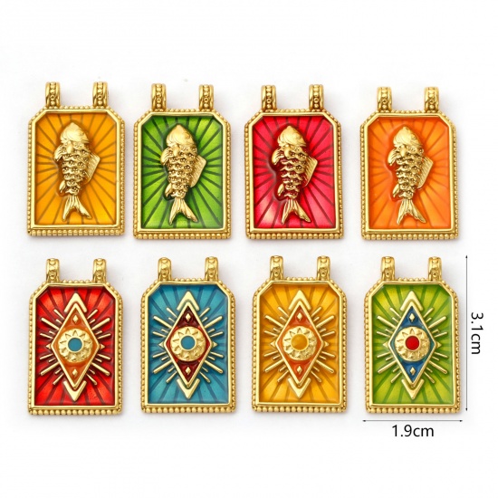 Picture of Eco-friendly PVD Vacuum Plating 304 Stainless Steel Charms 18K Real Gold Plated Enamel Hexagon