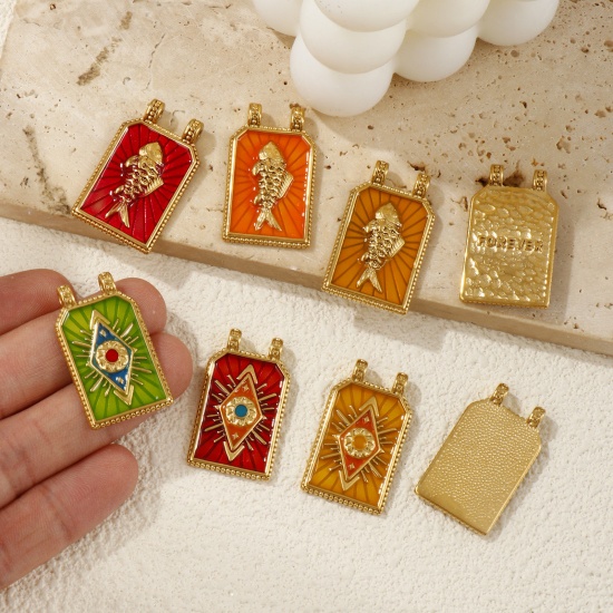 Picture of Eco-friendly PVD Vacuum Plating 304 Stainless Steel Charms 18K Real Gold Plated Enamel Hexagon