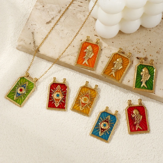 Picture of Eco-friendly PVD Vacuum Plating 304 Stainless Steel Charms 18K Real Gold Plated Enamel Hexagon