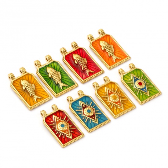 Picture of Eco-friendly PVD Vacuum Plating 304 Stainless Steel Charms 18K Real Gold Plated Enamel Hexagon