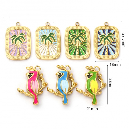 Picture of 1 Piece Eco-friendly PVD Vacuum Plating 304 Stainless Steel Charms 18K Real Gold Plated Enamel