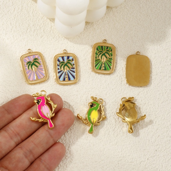 Picture of 1 Piece Eco-friendly PVD Vacuum Plating 304 Stainless Steel Charms 18K Real Gold Plated Enamel