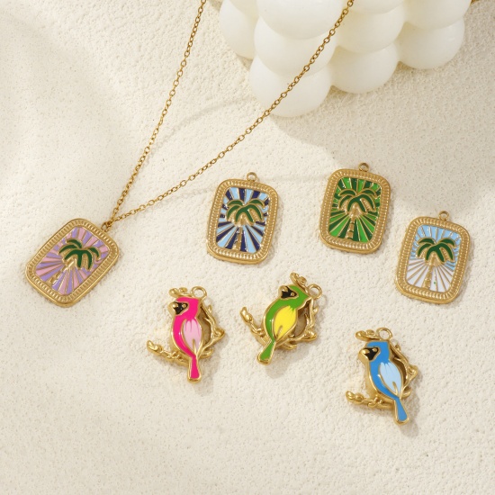 Picture of 1 Piece Eco-friendly PVD Vacuum Plating 304 Stainless Steel Charms 18K Real Gold Plated Enamel