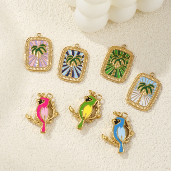 Picture of 1 Piece Eco-friendly PVD Vacuum Plating 304 Stainless Steel Charms 18K Real Gold Plated Enamel