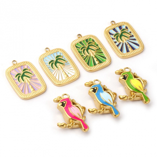 Picture of 1 Piece Eco-friendly PVD Vacuum Plating 304 Stainless Steel Charms 18K Real Gold Plated Enamel