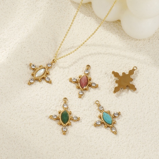 Immagine di 1 Piece Eco-friendly PVD Vacuum Plating 304 Stainless Steel & Gemstone Charms 18K Real Gold Plated Cross Clear Rhinestone 22mm x 17mm