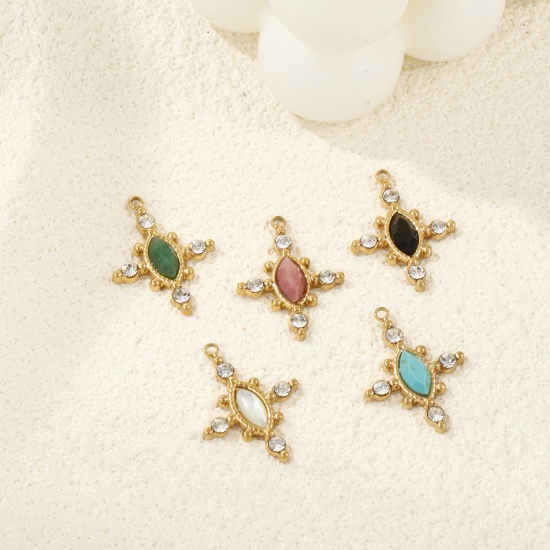 Immagine di 1 Piece Eco-friendly PVD Vacuum Plating 304 Stainless Steel & Gemstone Charms 18K Real Gold Plated Cross Clear Rhinestone 22mm x 17mm