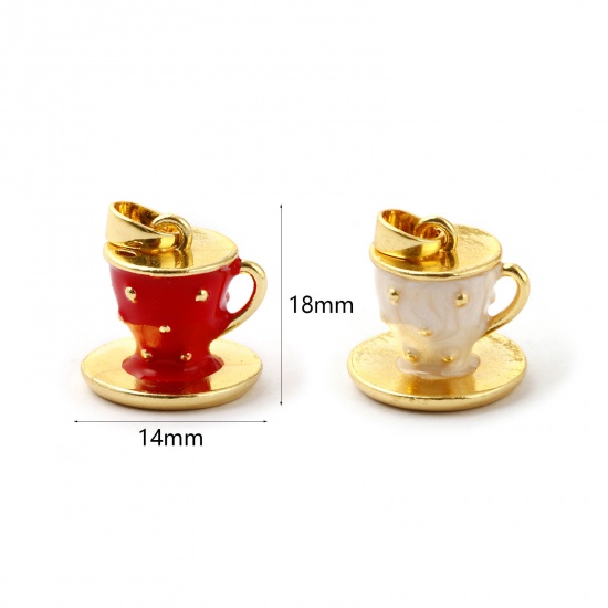 Picture of Charm Pendant 18K Real Gold Plated Enamel Cup 3D 18mm x 14mm