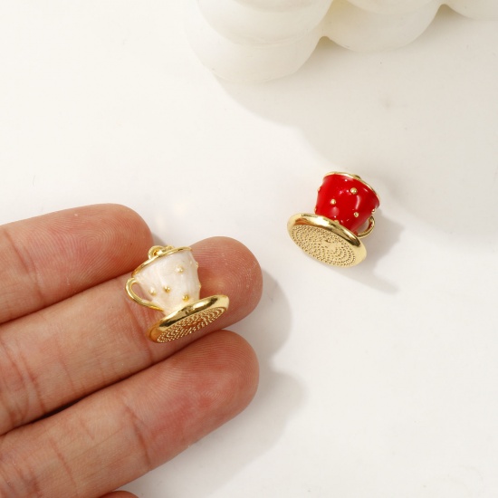 Picture of Charm Pendant 18K Real Gold Plated Enamel Cup 3D 18mm x 14mm
