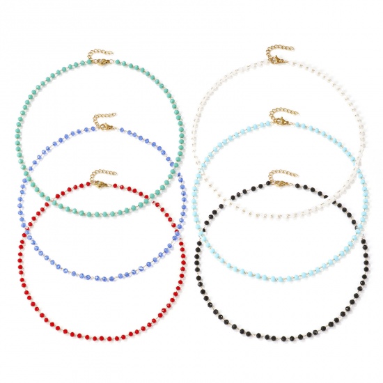 Picture of 18K Real Gold Plated Beaded Chain Choker Necklace, 304 Stainless Steel & Quartz Crystal 38cm(15") + 3cm(1.2"), For Women, Faceted, Exquisite Gift, Eco-friendly PVD Vacuum Plating