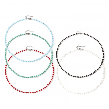 Tono Argento Catena di Perline Strozzatore Collana, 304 Acciaio Inossidabile & Cristallo 38cm + 3cm, Per Donne, Sezione, Squisito Regalo, Ecologico, 1 Pz