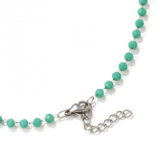 Image de Collier Ras de Cou Argent Mat en 304 Acier Inoxydable & Cristal de Quartz Pour Femmes, Chaîne Perlée 38cm + 3cm, A Facettes, Exquis Cadeau, Respectueux de la Nature, 1 Pièce