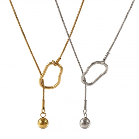 Collier Lariat en Forme de Y Rond Multicolore en 304 Acier Inoxydable Pour Femmes, Chaîne Maille Serpent 64cm, À la Mode Cadeau, Respectueux de la Nature, 1 Pièce