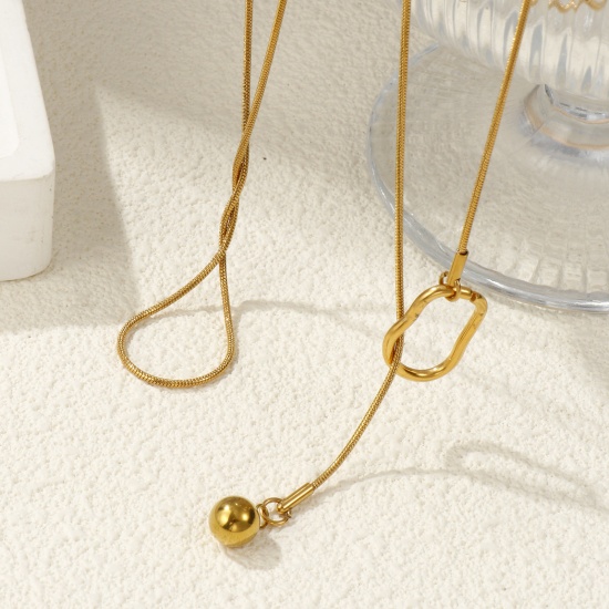 Picture of Multicolor Snake Chain Round Y Shaped Lariat Necklace, 304 Stainless Steel 64cm(25.2"), For Women, Stylish Gift, Eco-friendly