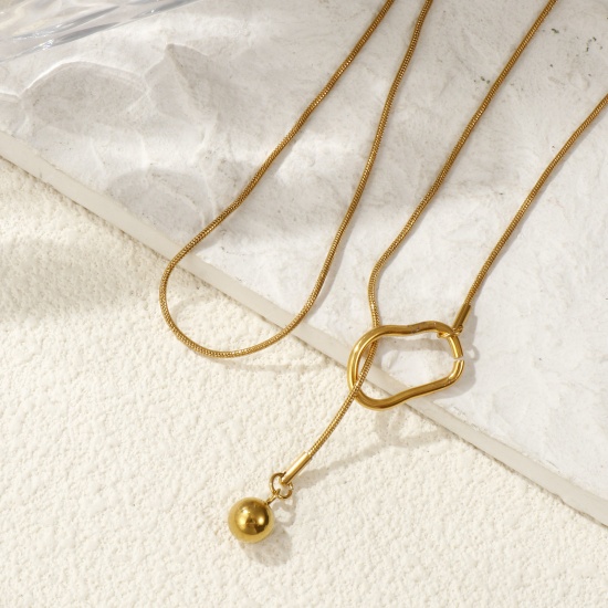 Picture of Multicolor Snake Chain Round Y Shaped Lariat Necklace, 304 Stainless Steel 64cm(25.2"), For Women, Stylish Gift, Eco-friendly