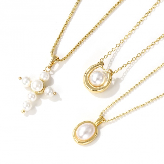 Immagine di 18K Vero Oro Placcato Collana con Ciondolo, Ottone Per Donne, Bianco Elegante Regalo, Ecologico, 1 Pz