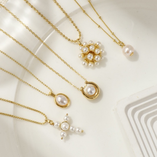 Immagine di 18K Vero Oro Placcato Collana con Ciondolo, Ottone Per Donne, Bianco Elegante Regalo, Ecologico, 1 Pz