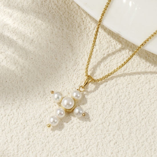 Immagine di 18K Vero Oro Placcato Collana con Ciondolo, Ottone Per Donne, Bianco Elegante Regalo, Ecologico, 1 Pz