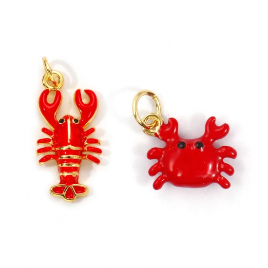 Picture of Eco-friendly Brass Ocean Jewelry Pendants 18K Real Gold Plated Red Enamel
