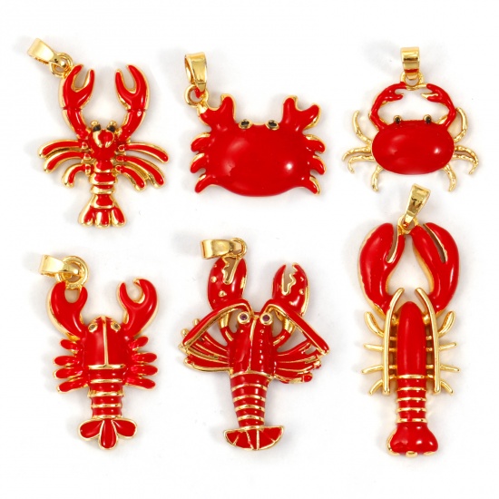 Imagen de 2 PCs Brass Ocean Jewelry Pendants 18K Gold Plated Red Enamel