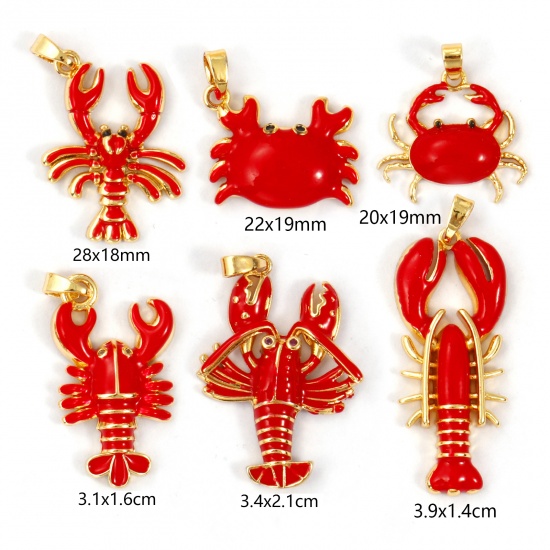 Imagen de 2 PCs Brass Ocean Jewelry Pendants 18K Gold Plated Red Enamel