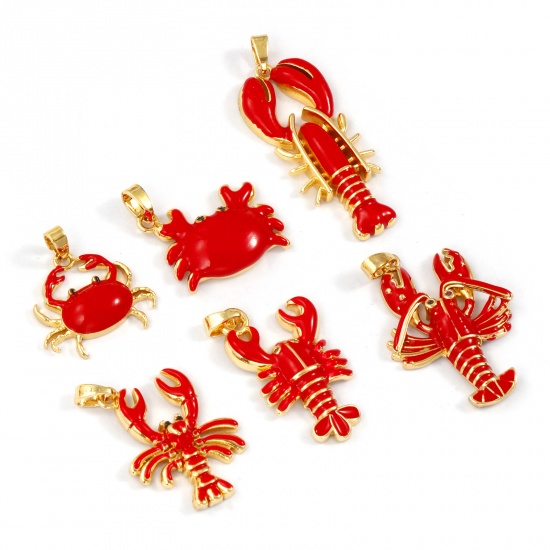 Imagen de 2 PCs Brass Ocean Jewelry Pendants 18K Gold Plated Red Enamel