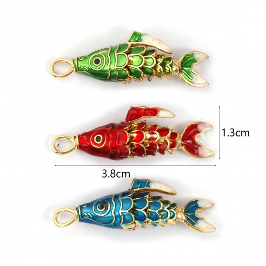 Immagine di 1 Pz Ottone Gioielli Oceanici Ciondoli Pendenti Placcato Oro 18K Smalto Pesce 3D Mobile 3.8cm x 1.3cm