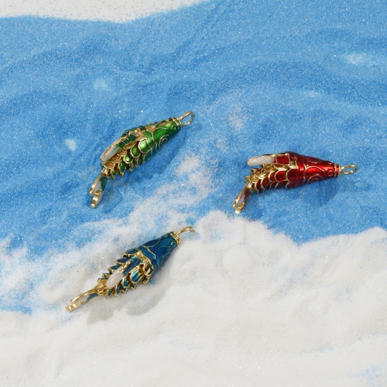 Immagine di 1 Pz Ottone Gioielli Oceanici Ciondoli Pendenti Placcato Oro 18K Smalto Pesce 3D Mobile 3.8cm x 1.3cm