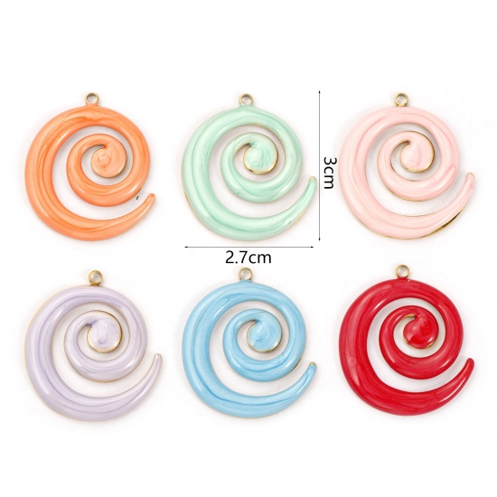 Immagine di 2 PCs Vacuum Plating 304 Stainless Steel Pendants 18K Gold Plated Enamel Spiral Pearlized 3cm x 2.7cm