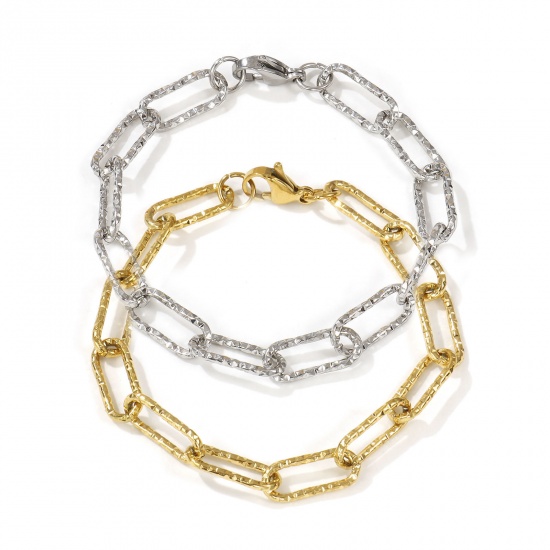 Immagine di 1 Pz Ecologico Minimalista Elegante Multicolore 304 Acciaio Inossidabile Catena a Graffetta Braccialetti Per Donne Regalo 19cm Lunghezza