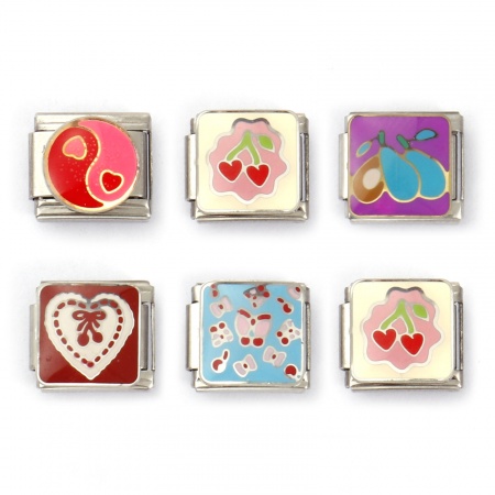 2 Pcs Bracelet à Maillons Breloques Italiens Accessories de Fabrication de Bracelets Bijoux DIY Bijoux d'Océan en 304 Acier Inoxydable Argent Mat Rectangle Cœur 10mm x 9mm