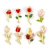 Picture of Brass & Cubic Zirconia Charms 18K Gold Plated Enamel Flower