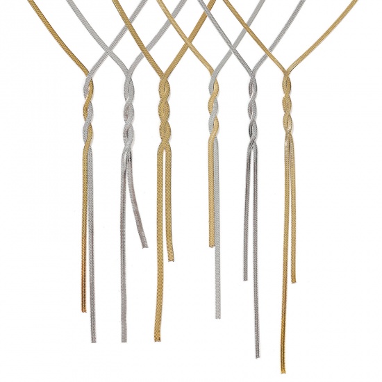 Immagine di 1 Pz Multicolore Catena di Serpente Piatta Nappine Collana, 304 Acciaio Inossidabile Per Donne, Minimalista Squisito Regalo, Ecologico