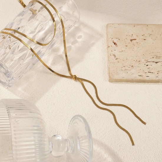Immagine di 1 Pz Multicolore Catena di Serpente Piatta Nappine Collana, 304 Acciaio Inossidabile Per Donne, Minimalista Squisito Regalo, Ecologico