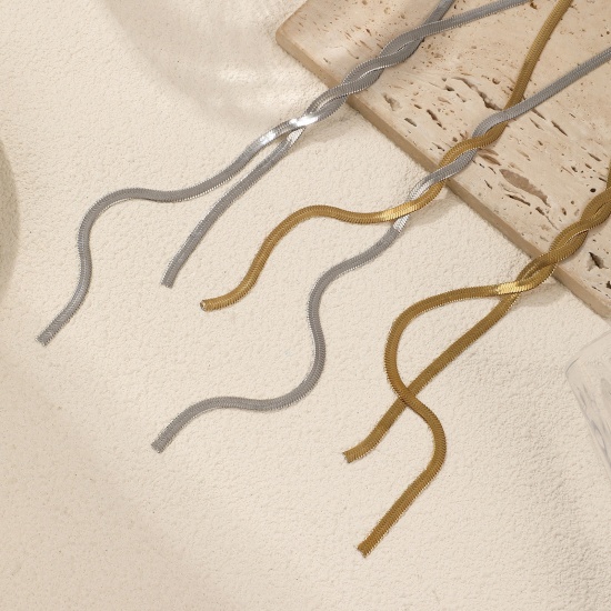 Immagine di 1 Pz Multicolore Catena di Serpente Piatta Nappine Collana, 304 Acciaio Inossidabile Per Donne, Minimalista Squisito Regalo, Ecologico