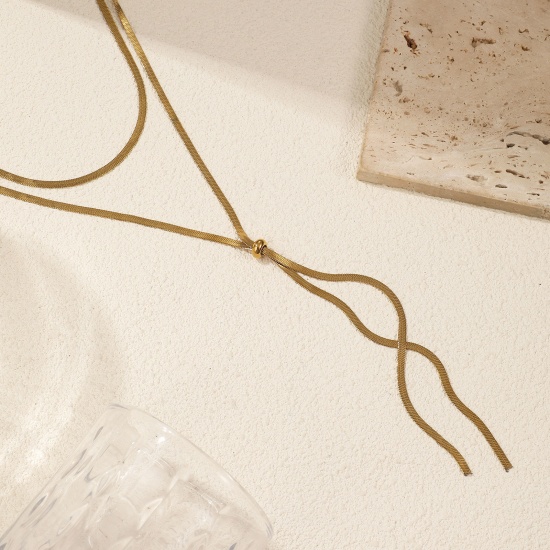 Immagine di 1 Pz Multicolore Catena di Serpente Piatta Nappine Collana, 304 Acciaio Inossidabile Per Donne, Minimalista Squisito Regalo, Ecologico