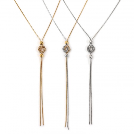 1 Pièce Collier Franges Pompon Nœud Multicolore en 304 Acier Inoxydable Pour Femmes, Chaîne Serpent Carrée 45cm + 5cm, Réglable, Exquis Minimaliste Cadeau, Respectueux de la Nature