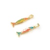 Picture of 2 PCs Eco-friendly Brass Ocean Jewelry Charm Pendant 18K Real Gold Plated Multicolor Enamel Fish Animal 27mm x 6.5mm
