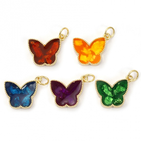 Bild von 1 Piece Eco-friendly Brass Charms 18K Real Gold Plated Enamel Butterfly Animal Foil 17mm x 16mm