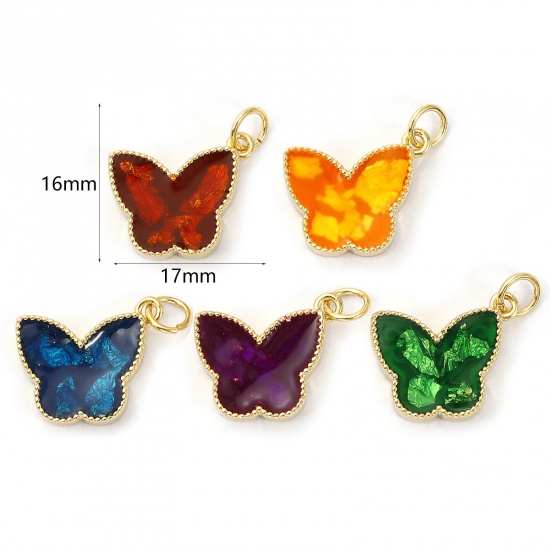 Bild von 1 Piece Eco-friendly Brass Charms 18K Real Gold Plated Enamel Butterfly Animal Foil 17mm x 16mm