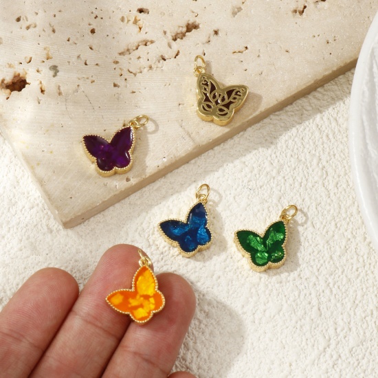 Bild von 1 Piece Eco-friendly Brass Charms 18K Real Gold Plated Enamel Butterfly Animal Foil 17mm x 16mm